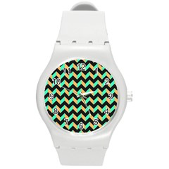 Modern Retro Chevron Patchwork Pattern Round Plastic Sport Watch (m)