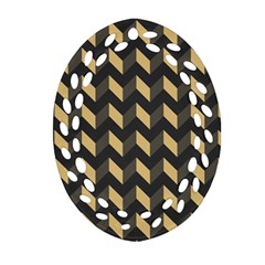 Modern Retro Chevron Patchwork Pattern Oval Filigree Ornament (2-side) 