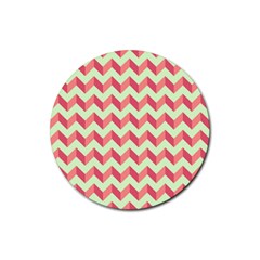 Modern Retro Chevron Patchwork Pattern Rubber Round Coaster (4 Pack)  by GardenOfOphir