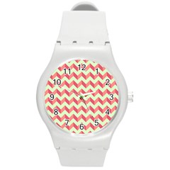 Modern Retro Chevron Patchwork Pattern Round Plastic Sport Watch (m)