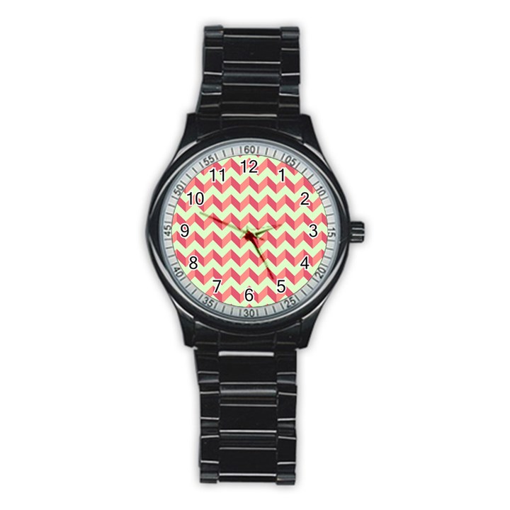 Modern Retro Chevron Patchwork Pattern Stainless Steel Round Watches