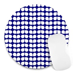 Blue And White Leaf Pattern Round Mousepads by GardenOfOphir