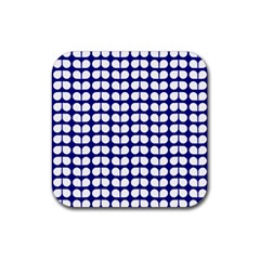 Blue And White Leaf Pattern Rubber Coaster (square) 