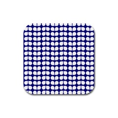 Blue And White Leaf Pattern Rubber Square Coaster (4 Pack)  by GardenOfOphir