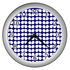 Blue And White Leaf Pattern Wall Clocks (silver) 