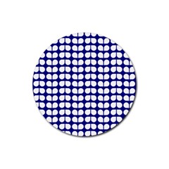 Blue And White Leaf Pattern Rubber Round Coaster (4 Pack) 