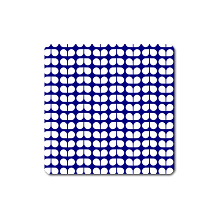 Blue And White Leaf Pattern Square Magnet