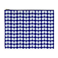 Blue And White Leaf Pattern Cosmetic Bag (xl) by GardenOfOphir