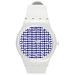 Blue And White Leaf Pattern Round Plastic Sport Watch (m)