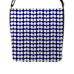 Blue And White Leaf Pattern Flap Messenger Bag (l)  by GardenOfOphir