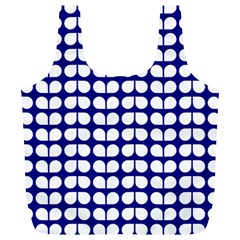 Blue And White Leaf Pattern Full Print Recycle Bags (L) 