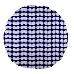 Blue And White Leaf Pattern Large 18  Premium Flano Round Cushions