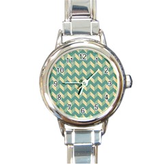 Modern Retro Chevron Patchwork Pattern Round Italian Charm Watches