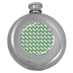 Modern Retro Chevron Patchwork Pattern Round Hip Flask (5 Oz)