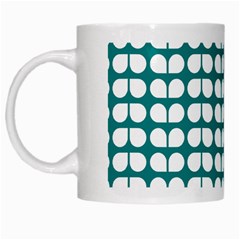 Teal And White Leaf Pattern White Mugs by GardenOfOphir