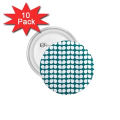 Teal And White Leaf Pattern 1 75  Buttons (10 Pack)