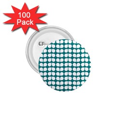 Teal And White Leaf Pattern 1 75  Buttons (100 Pack) 