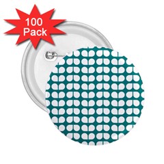 Teal And White Leaf Pattern 2 25  Buttons (100 Pack) 