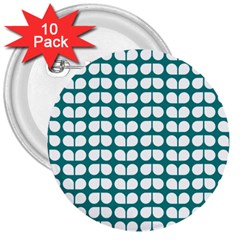 Teal And White Leaf Pattern 3  Buttons (10 Pack) 