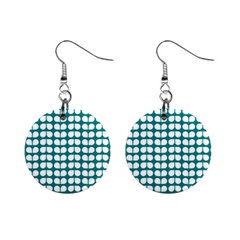 Teal And White Leaf Pattern Mini Button Earrings by GardenOfOphir