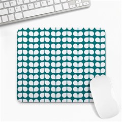 Teal And White Leaf Pattern Large Mousepads