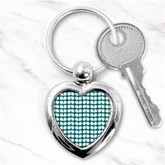 Teal And White Leaf Pattern Key Chains (heart) 