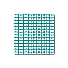 Teal And White Leaf Pattern Square Magnet by GardenOfOphir