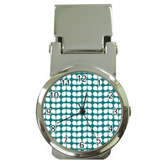 Teal And White Leaf Pattern Money Clip Watches