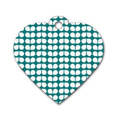 Teal And White Leaf Pattern Dog Tag Heart (two Sides)