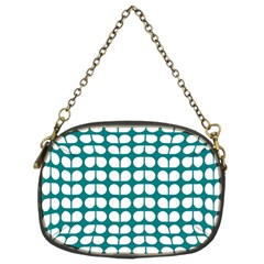 Teal And White Leaf Pattern Chain Purses (two Sides)  by GardenOfOphir