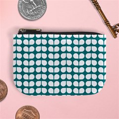 Teal And White Leaf Pattern Mini Coin Purses by GardenOfOphir