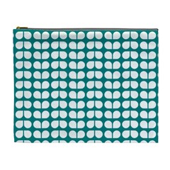 Teal And White Leaf Pattern Cosmetic Bag (xl)