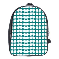 Teal And White Leaf Pattern School Bags(large) 