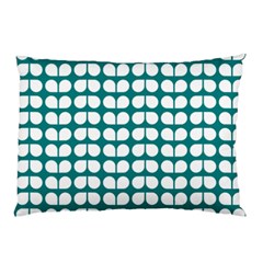 Teal And White Leaf Pattern Pillow Cases (two Sides) by GardenOfOphir