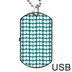 Teal And White Leaf Pattern Dog Tag Usb Flash (one Side)