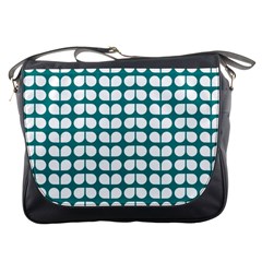 Teal And White Leaf Pattern Messenger Bags