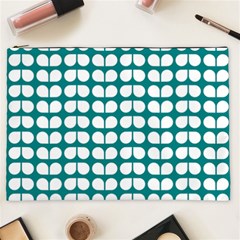 Teal And White Leaf Pattern Cosmetic Bag (xxl) 