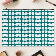 Teal And White Leaf Pattern Cosmetic Bag (xxxl) 