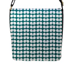 Teal And White Leaf Pattern Flap Messenger Bag (l)  by GardenOfOphir