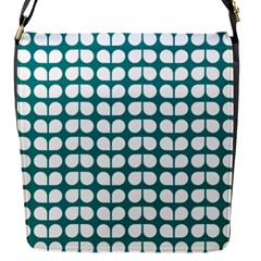 Teal And White Leaf Pattern Flap Messenger Bag (s)