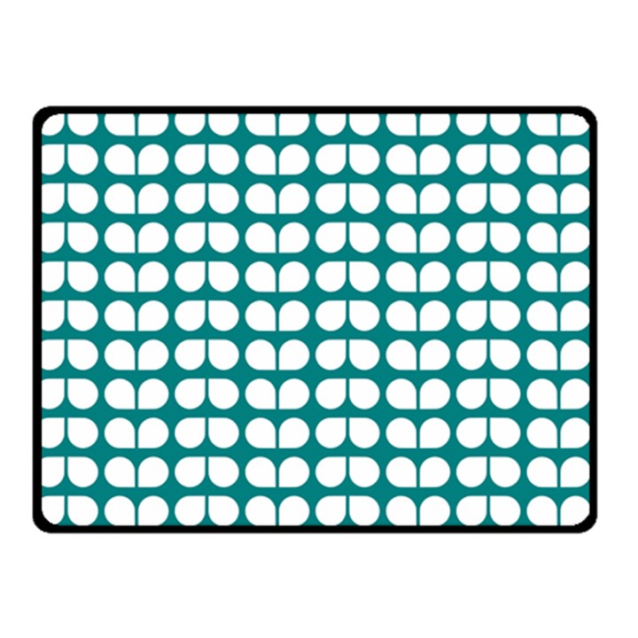 Teal And White Leaf Pattern Double Sided Fleece Blanket (Small) 