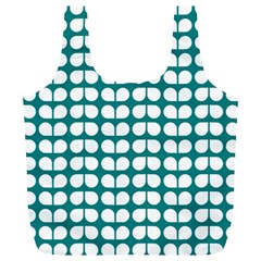 Teal And White Leaf Pattern Full Print Recycle Bags (l) 