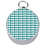 Teal And White Leaf Pattern Silver Compasses Front