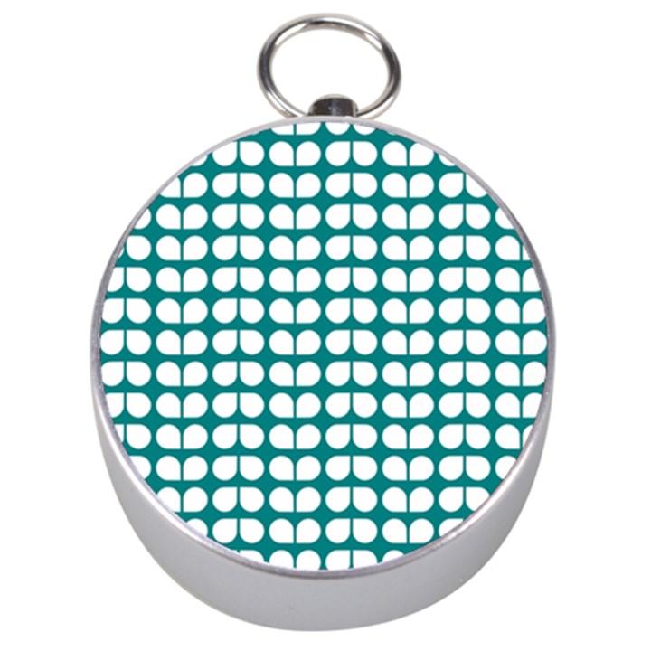 Teal And White Leaf Pattern Silver Compasses