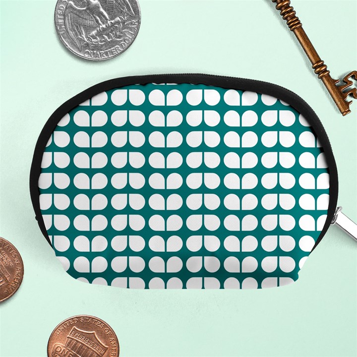 Teal And White Leaf Pattern Accessory Pouches (Medium) 