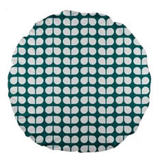 Teal And White Leaf Pattern Large 18  Premium Flano Round Cushions