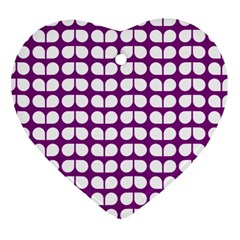 Purple And White Leaf Pattern Ornament (heart)  by GardenOfOphir