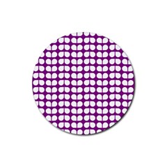 Purple And White Leaf Pattern Rubber Coaster (round) 