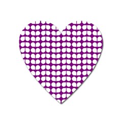 Purple And White Leaf Pattern Heart Magnet by GardenOfOphir