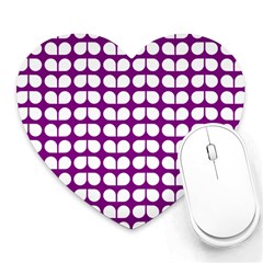 Purple And White Leaf Pattern Heart Mousepads